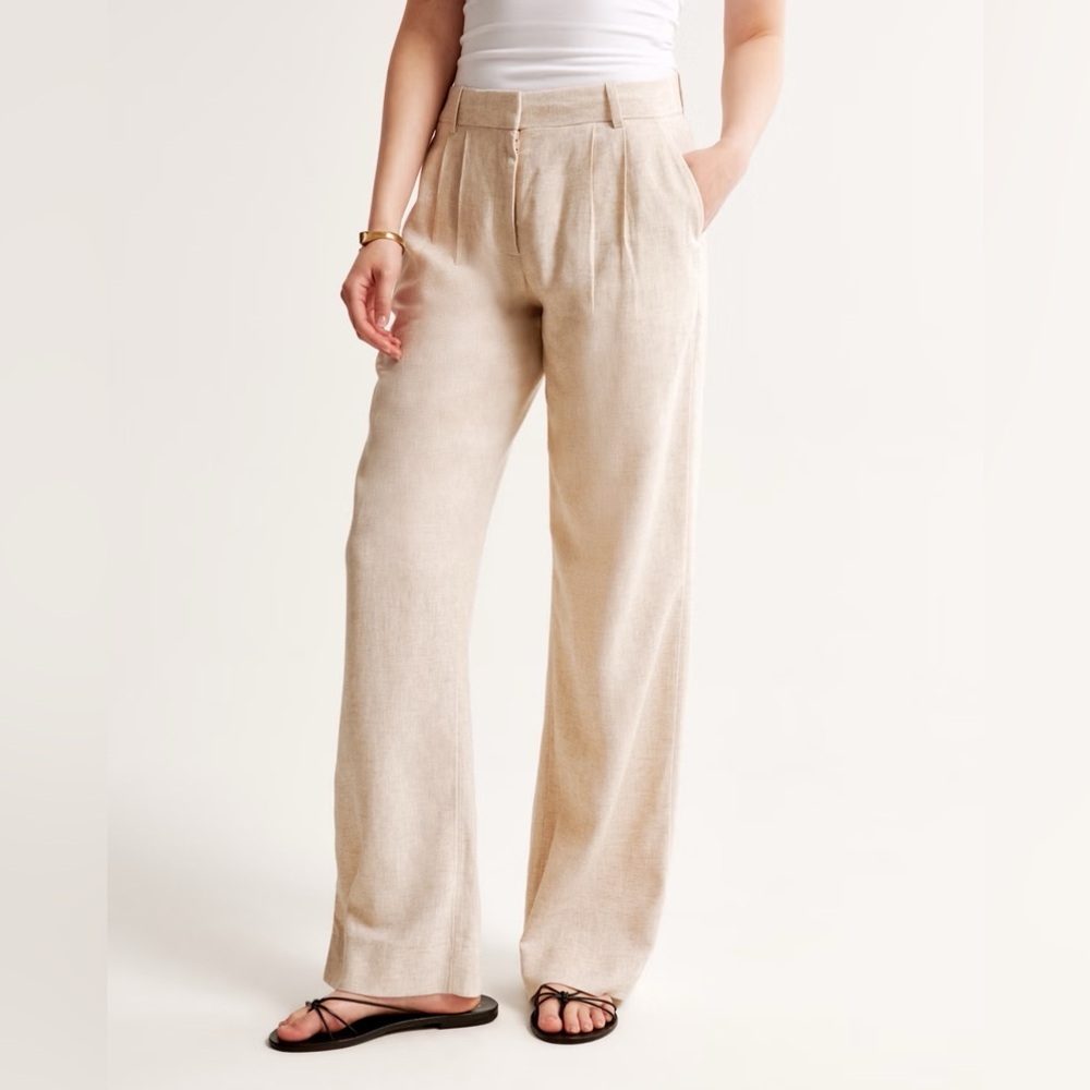 Abercrombie & Fitch Cream Linen Wide-Leg Pants